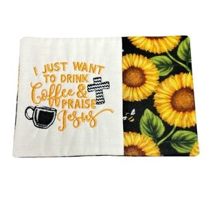 Hand Crafted Mug Rug Coaster Embroidered Cotton Fabric Padded Absorbs Liquid